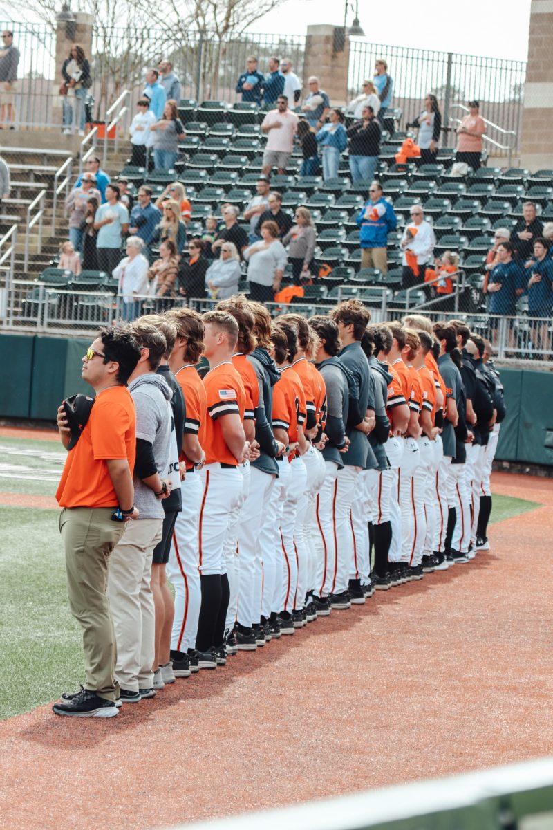 Bearkats during National Anthem at the Don Sanders Stadium