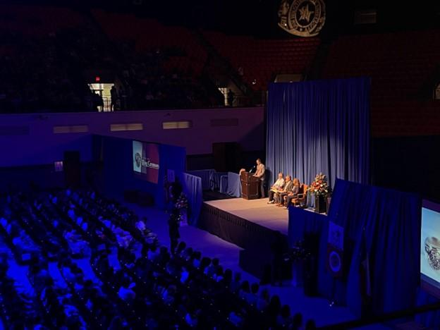 Drew Miller, the Interim Vice President for Student Affairs, explains the importance of the Official University Ring to new recipients. 