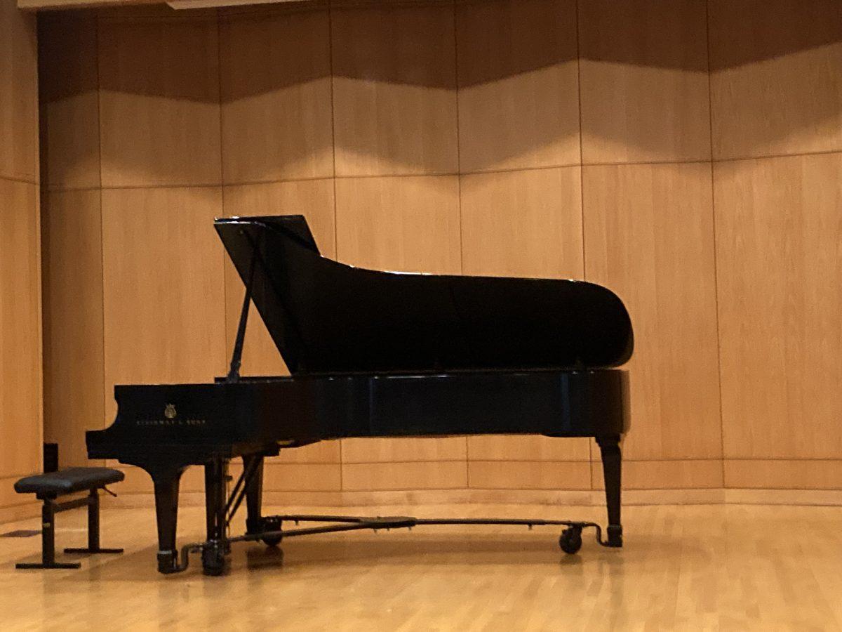 piano located in the recital hall that was used in the piano recital