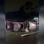 Tow trucks and overturned vehicles after a wrong-way five-car crash on Interstate 280 in Los Altos