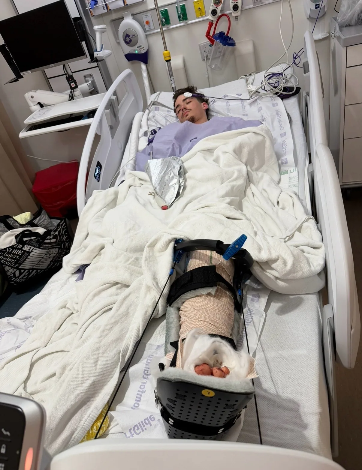 Grant Levescy recovering after a severe motorcycle crash in Edmond with support from his family