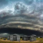 A family reviews an emergency storm plan while watching weather alerts on a phone and radio