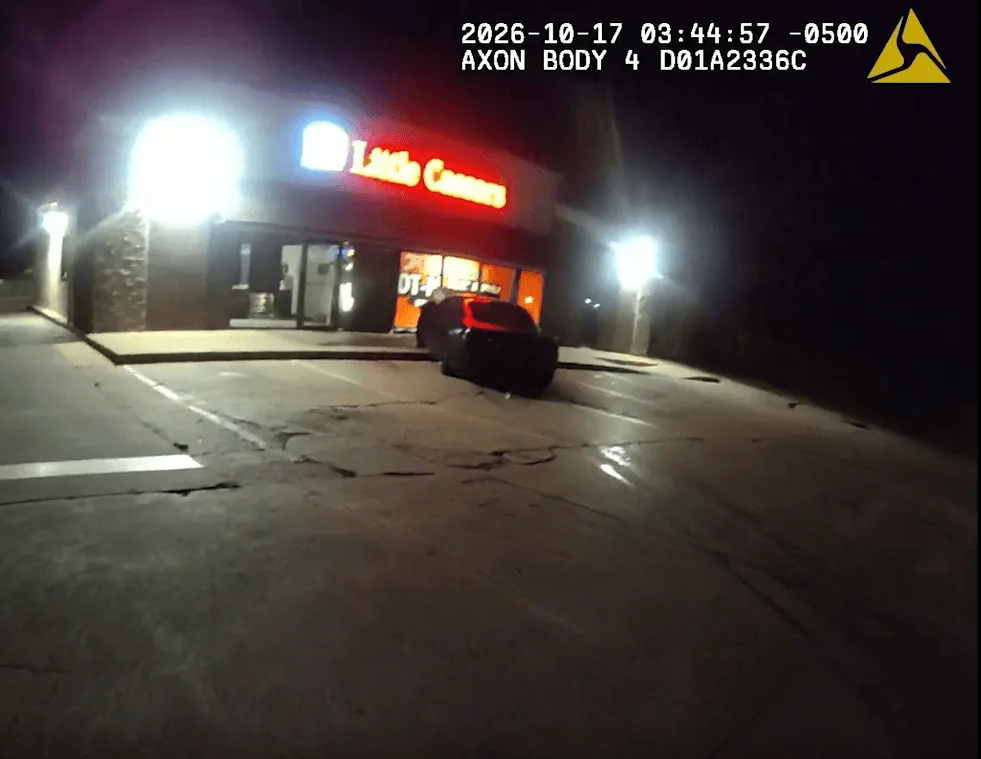 Body camera footage shows an Oklahoma City police officer after being struck by a car during a traffic stop