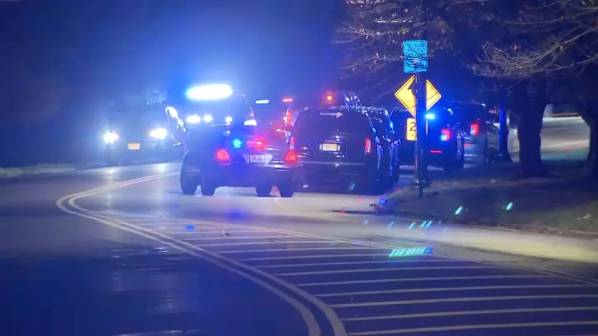 Police cars gathered near a park after a Belleville officer was struck during a traffic stop
