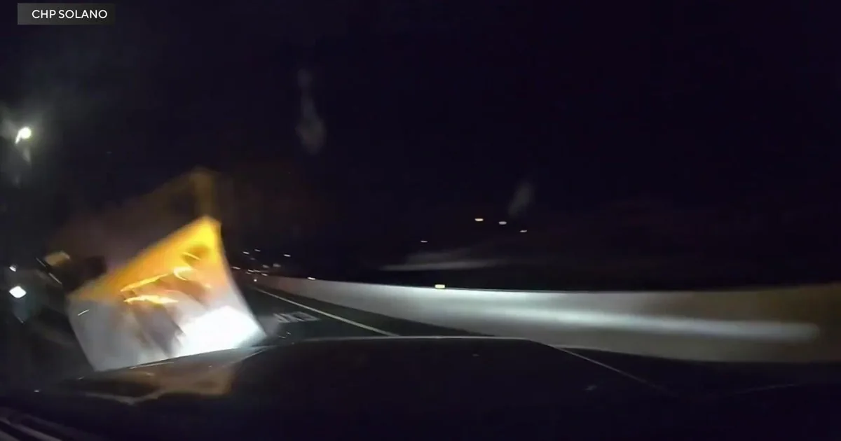 CHP dashcam footage shows a Tesla hitting a patrol car on Interstate 80 near Fairfield